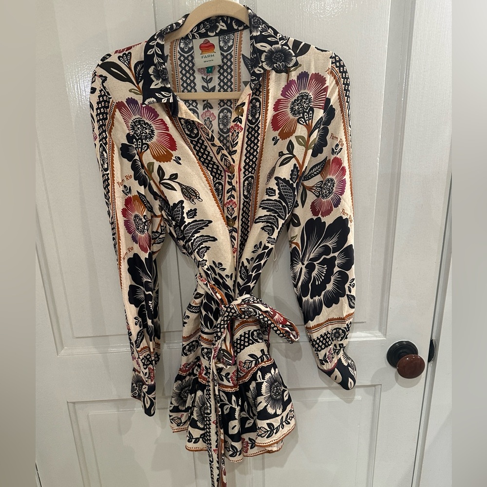 Farm Rio Romantic Gardens Tiered Mini Dress size Small